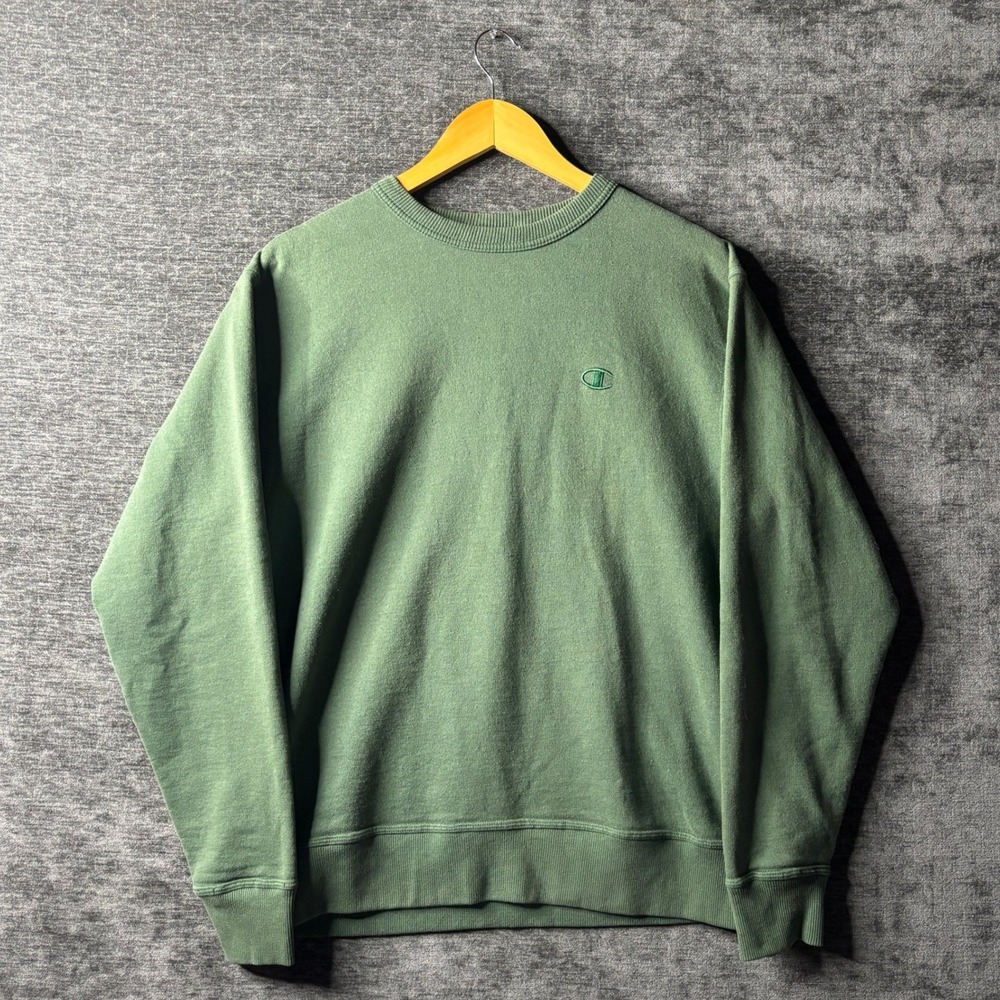 Champion Authentic Athleticwear Crewneck Sweatshirt Green Mens Medium Logo Y2K